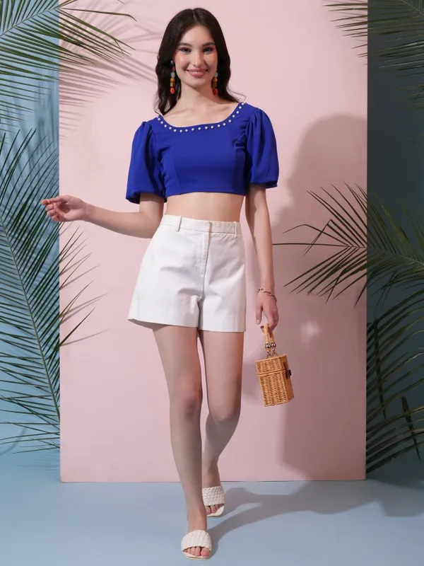  Tokyo Talkies Women Blue Solid Regular Tops