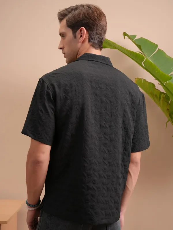 Locomotive Men Black Self Design Oversized Fit Casual Shirt