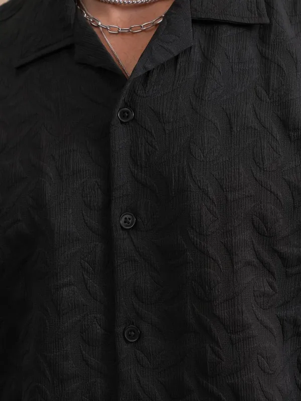 Locomotive Men Black Self Design Oversized Fit Casual Shirt