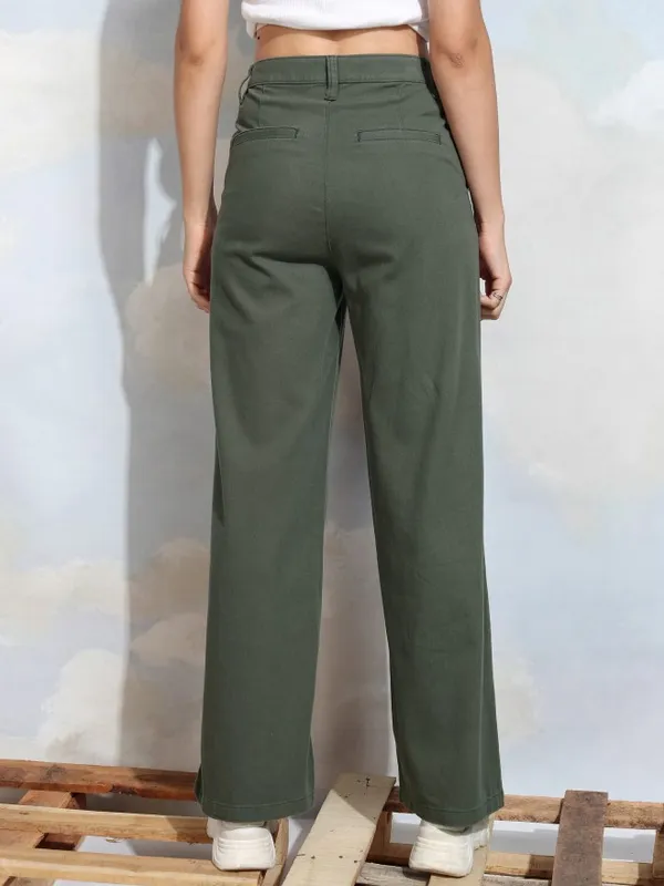 Tokyo Talkies Women Green Solid Flared Casual Trouser