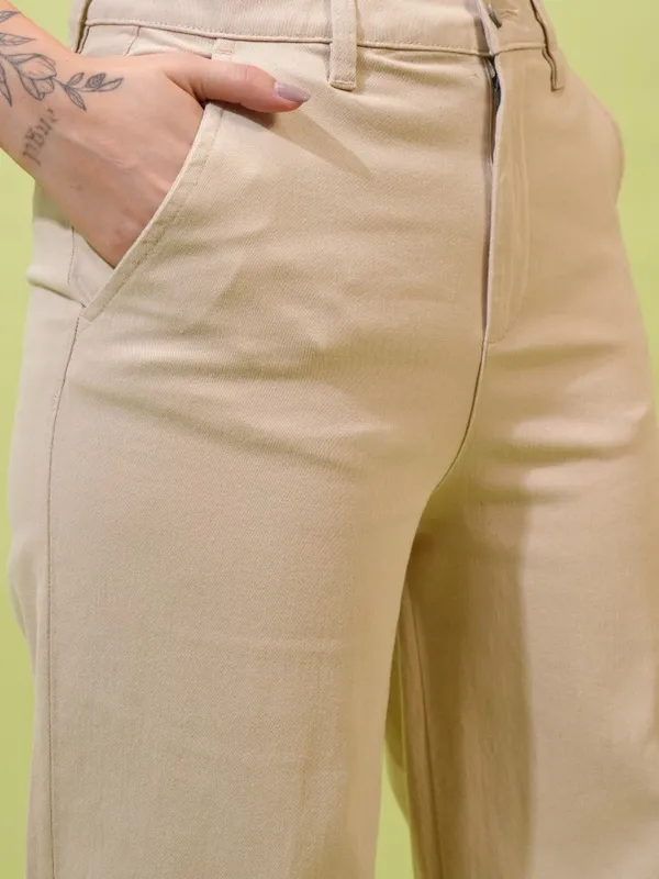  Tokyo Talkies Women Beige Solid Loose Fit Casual Trousers