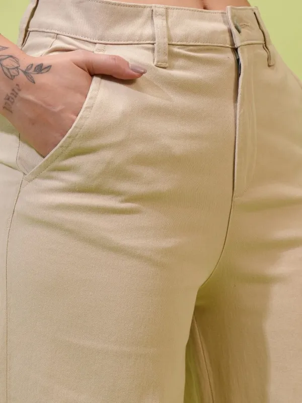  Tokyo Talkies Women Beige Solid Loose Fit Casual Trousers