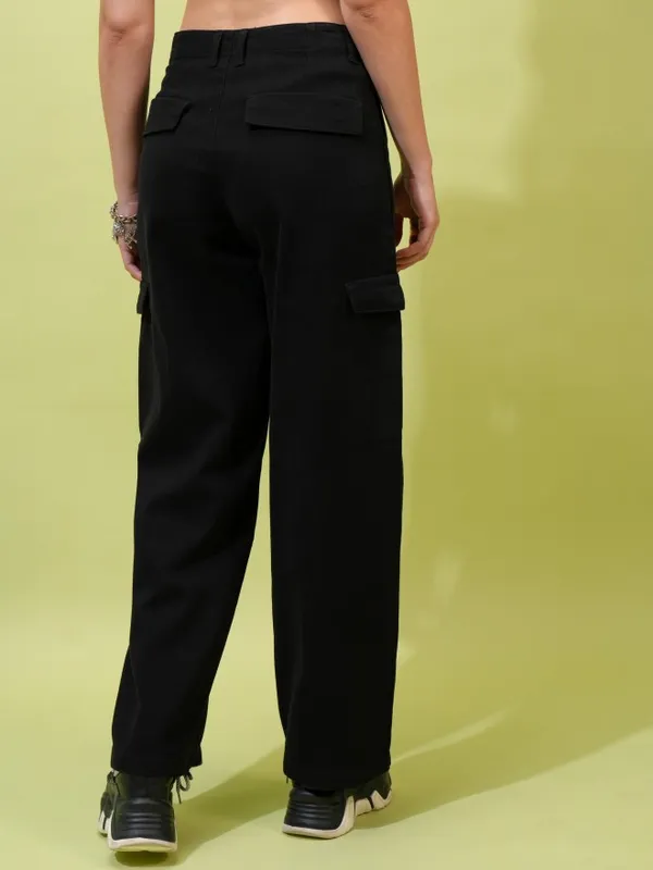 Tokyo Talkies Women Black Solid Flared Casual Trousers