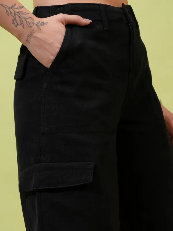  Tokyo Talkies Women Black Solid Flared Casual Trousers