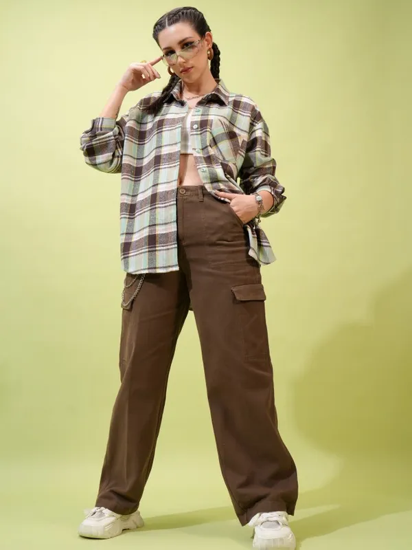  Tokyo Talkies Women Brown Solid Flared Casual Trousers