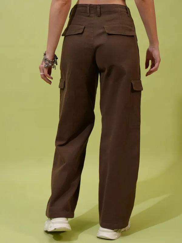  Tokyo Talkies Women Brown Solid Flared Casual Trousers