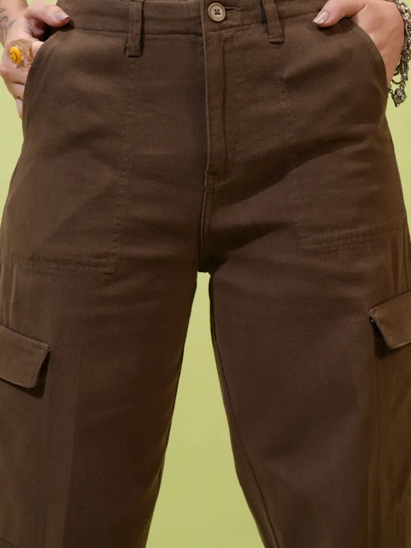  Tokyo Talkies Women Brown Solid Flared Casual Trousers