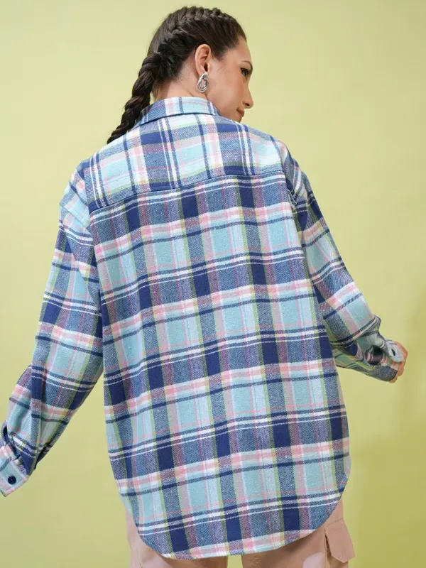  Tokyo Talkies Women Blue Checked Casual Shirts