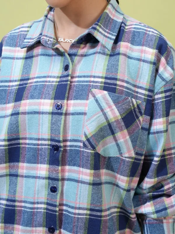  Tokyo Talkies Women Blue Checked Casual Shirts