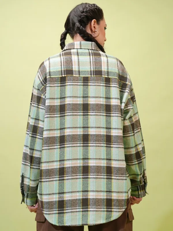 Tokyo Talkies Women Green Checked Casual Shirts