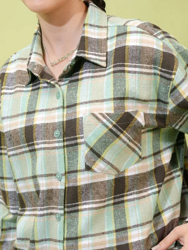 Tokyo Talkies Women Green Checked Casual Shirts