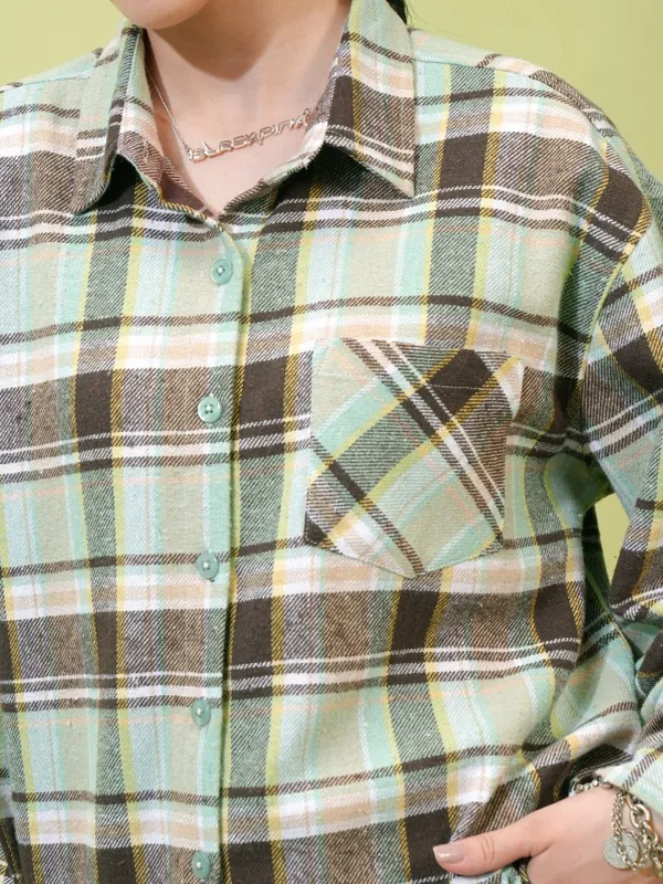 Tokyo Talkies Women Green Checked Casual Shirts