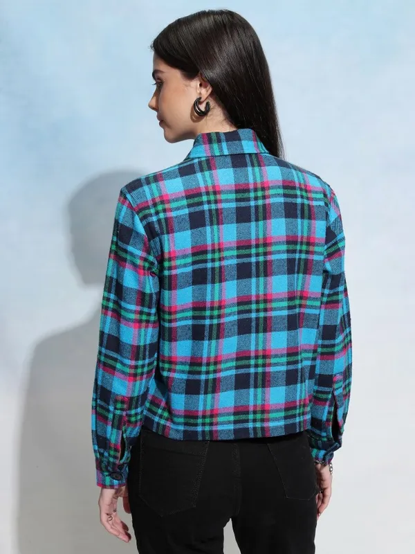 Tokyo Talkies Women Navy Blue Checked Casual Shirt