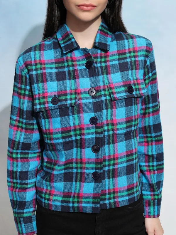 Tokyo Talkies Women Navy Blue Checked Casual Shirt