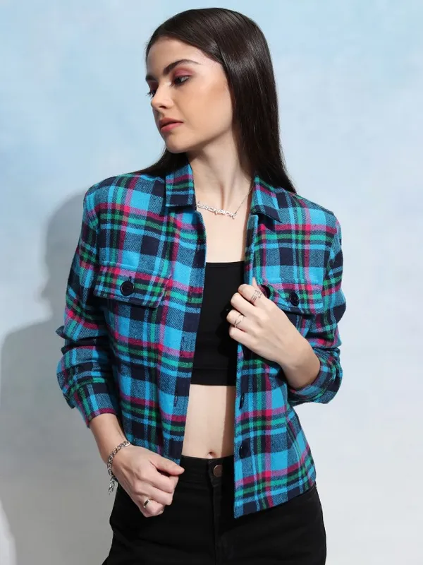 Tokyo Talkies Women Navy Blue Checked Casual Shirt