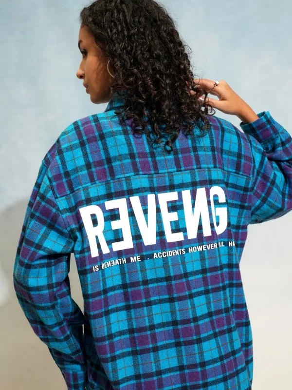 Tokyo Talkies Women Blue Checked Oversized Fit Casual Shirt