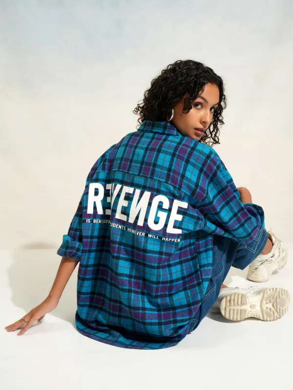 Tokyo Talkies Women Blue Checked Oversized Fit Casual Shirt