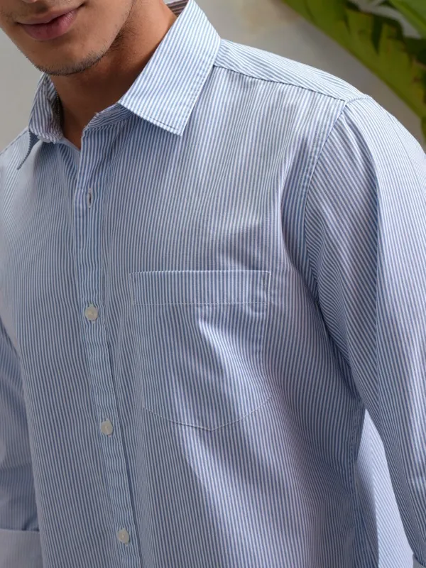 Highlander Men Blue Striped Slim Fit Casual Shirt
