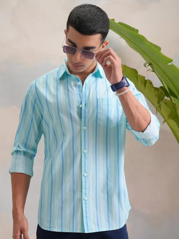  Highlander Men Multi Striped Slim Fit Casual Shirts