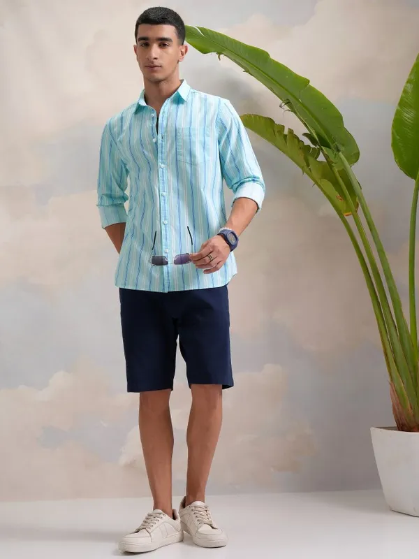  Highlander Men Multi Striped Slim Fit Casual Shirts