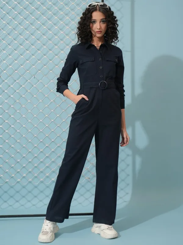 Tokyo Talkies Women Navy Blue Solid Jumpsuit