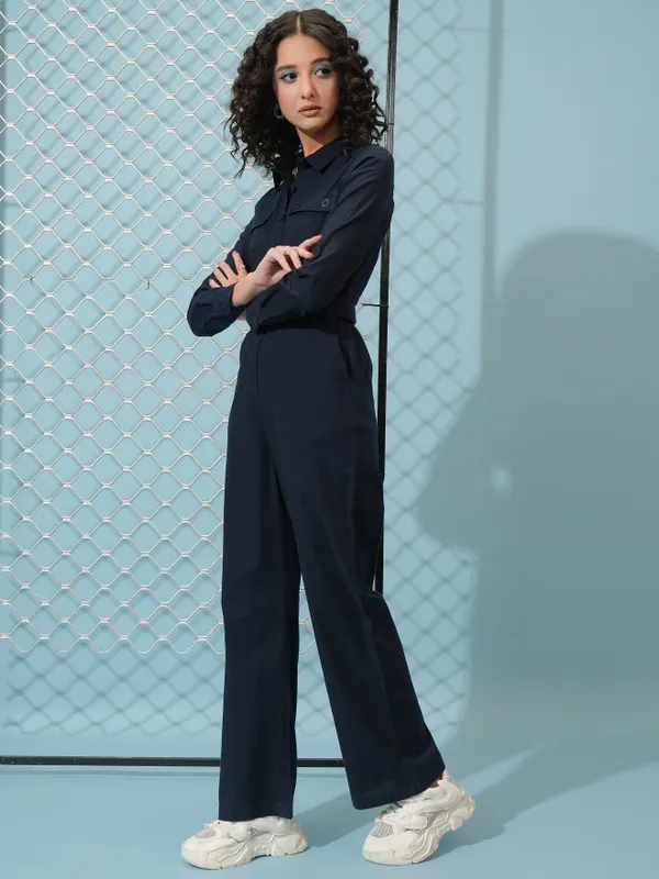 Tokyo Talkies Women Navy Blue Solid Jumpsuit