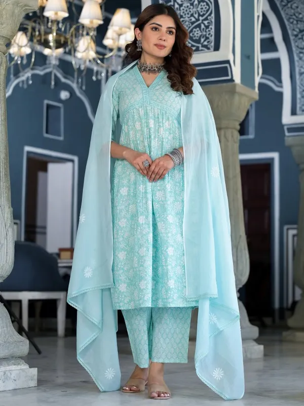  Vishudh Women Blue Printed Kurta Sets