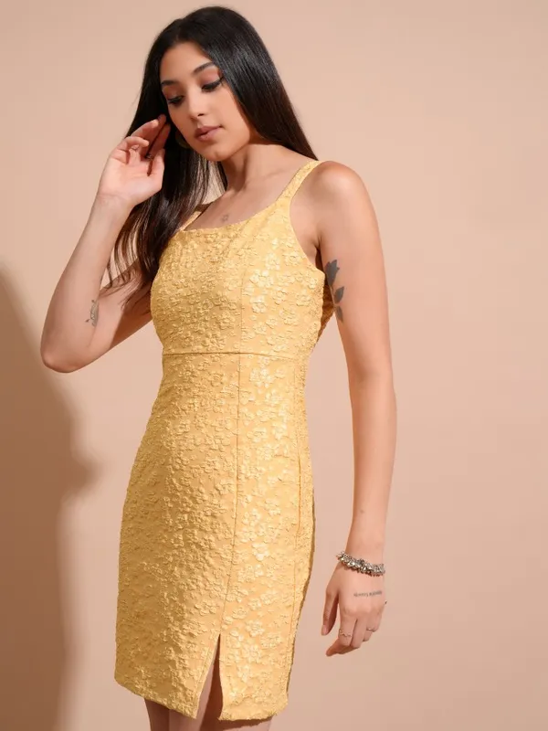 Tokyo Talkies Women Yellow Self Design Sheath Dress