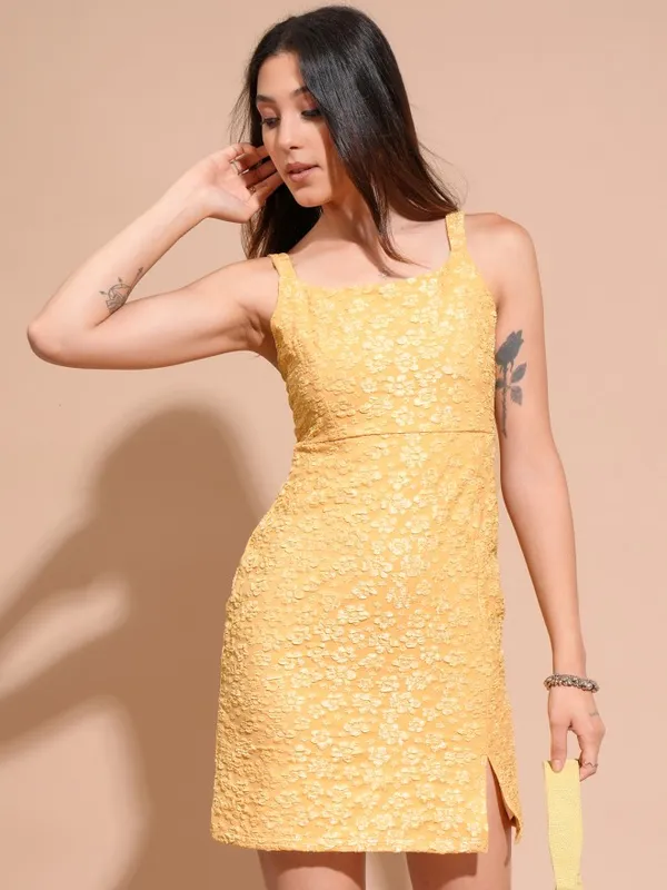 Tokyo Talkies Women Yellow Self Design Sheath Dress