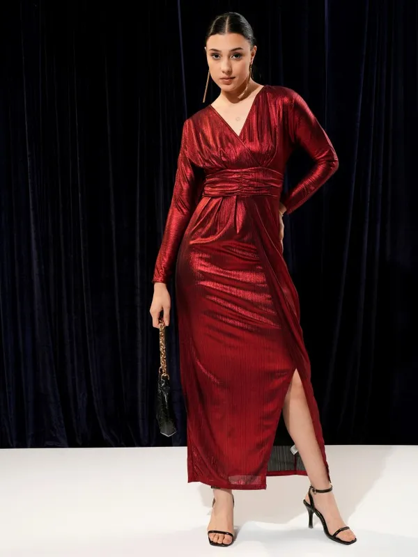 Solid Metalic Maxi Dress