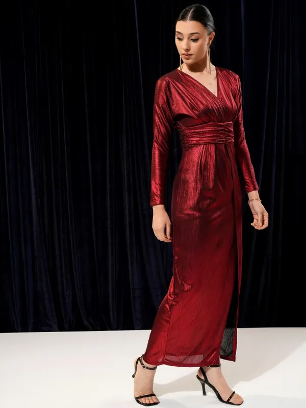 Solid Metalic Maxi Dress