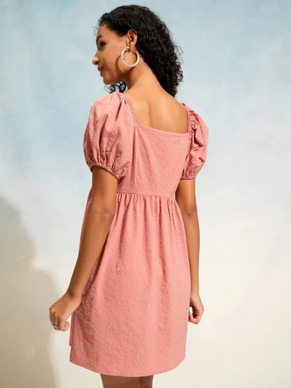 Tokyo Talkies Women Terracotta Self Design Fit and Flare Dress