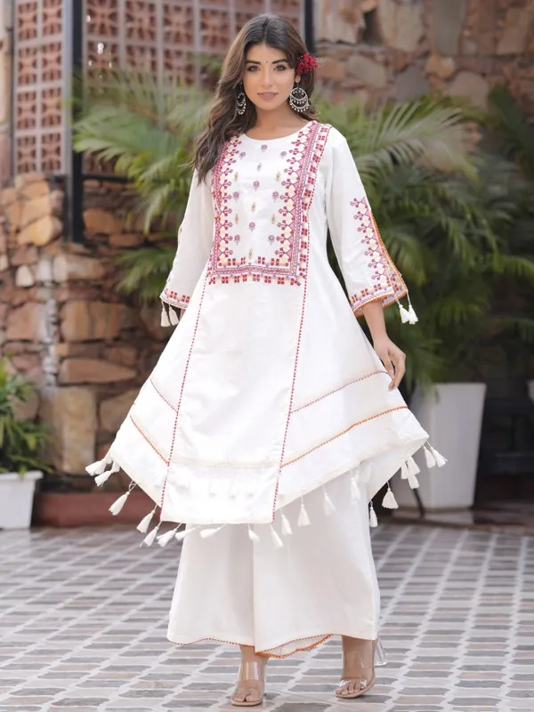  Vishudh Women White Embroidered Kurta Sets