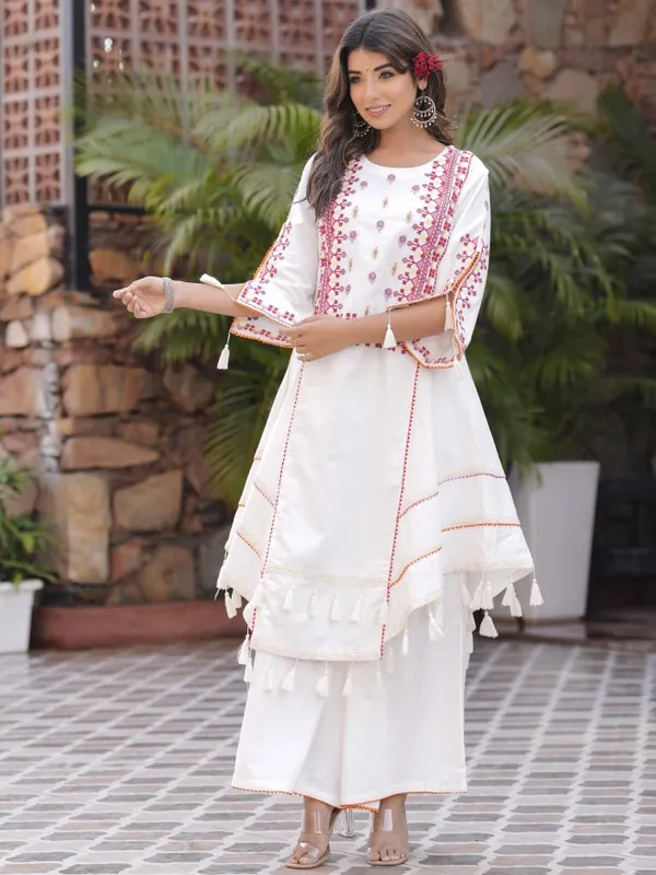  Vishudh Women White Embroidered Kurta Sets