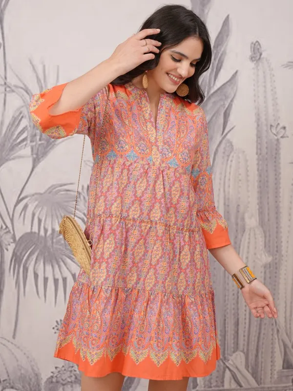  Vishudh Women Orange Printed A-Line Dresses