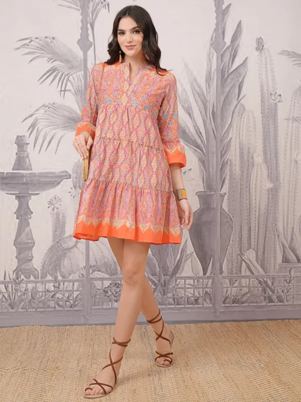  Vishudh Women Orange Printed A-Line Dresses