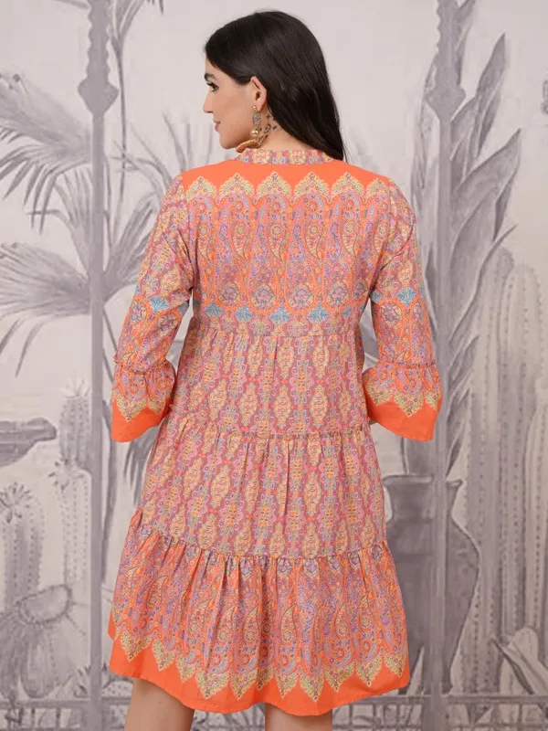  Vishudh Women Orange Printed A-Line Dresses