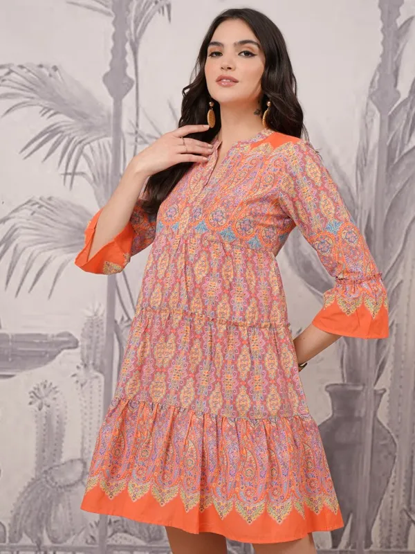  Vishudh Women Orange Printed A-Line Dresses