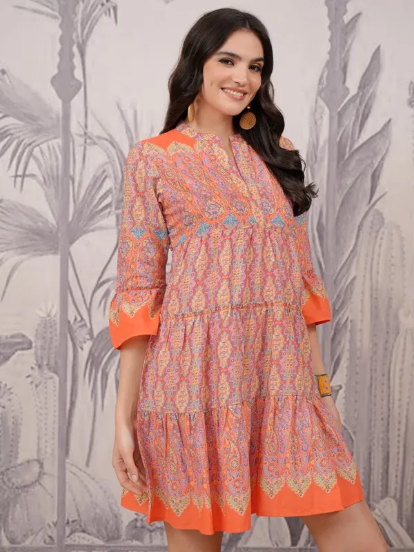  Vishudh Women Orange Printed A-Line Dresses