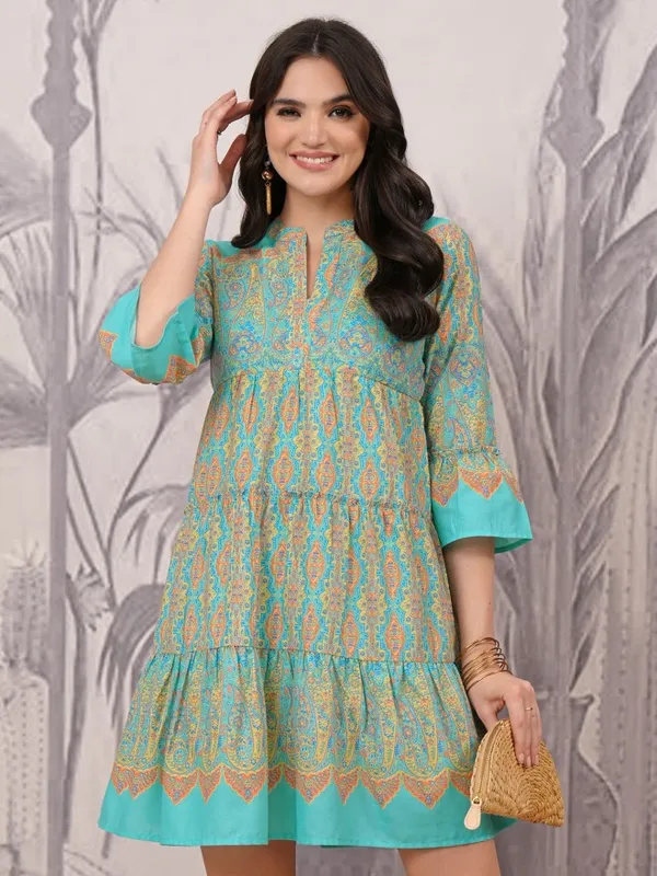  Vishudh Women Blue Printed A-Line Dresses