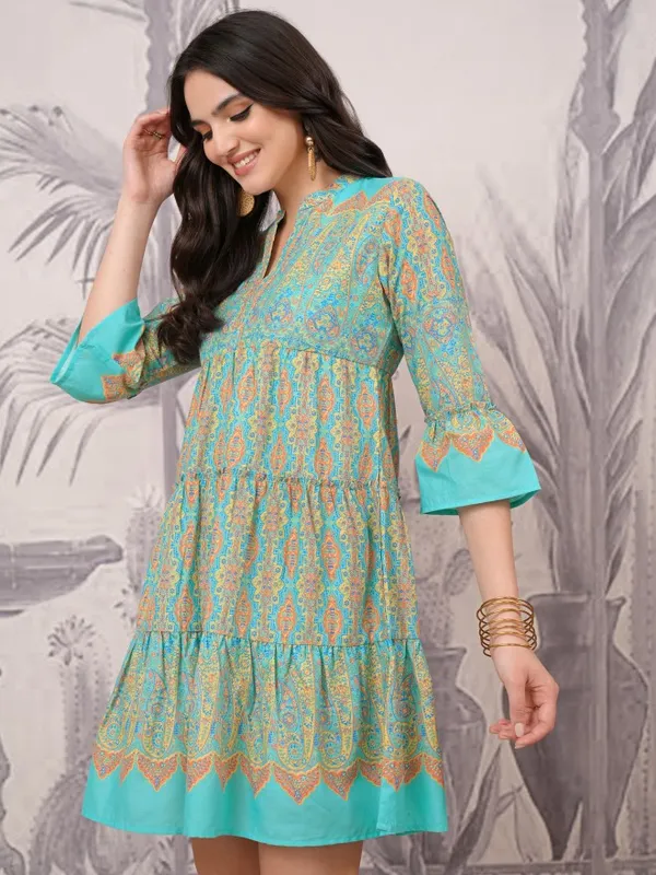 Vishudh Women Blue Printed A-Line Dresses
