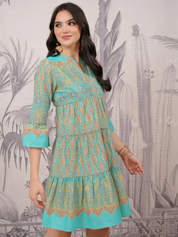  Vishudh Women Blue Printed A-Line Dresses