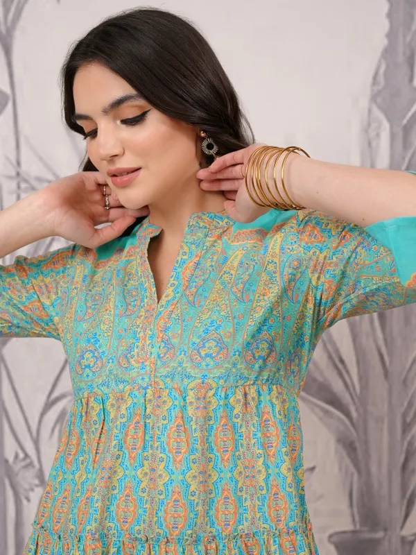  Vishudh Women Blue Printed A-Line Dresses