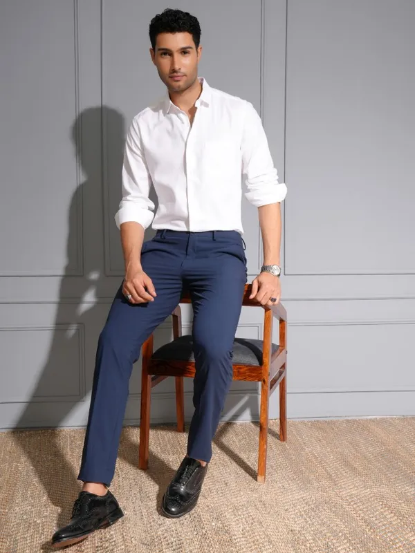 Locomotive Men Premium White Solid Occasion Shirt