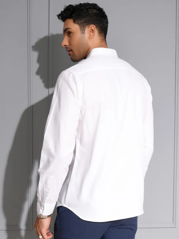 Locomotive Men Premium White Solid Occasion Shirt