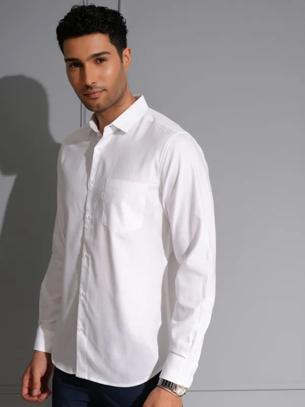 Locomotive Men Premium White Solid Occasion Shirt