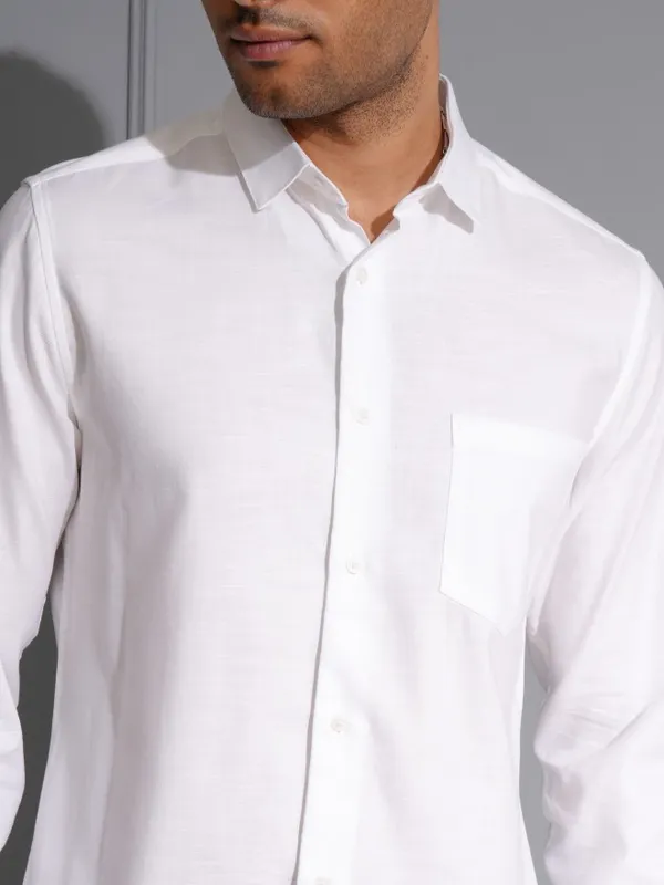 Locomotive Men Premium White Solid Occasion Shirt