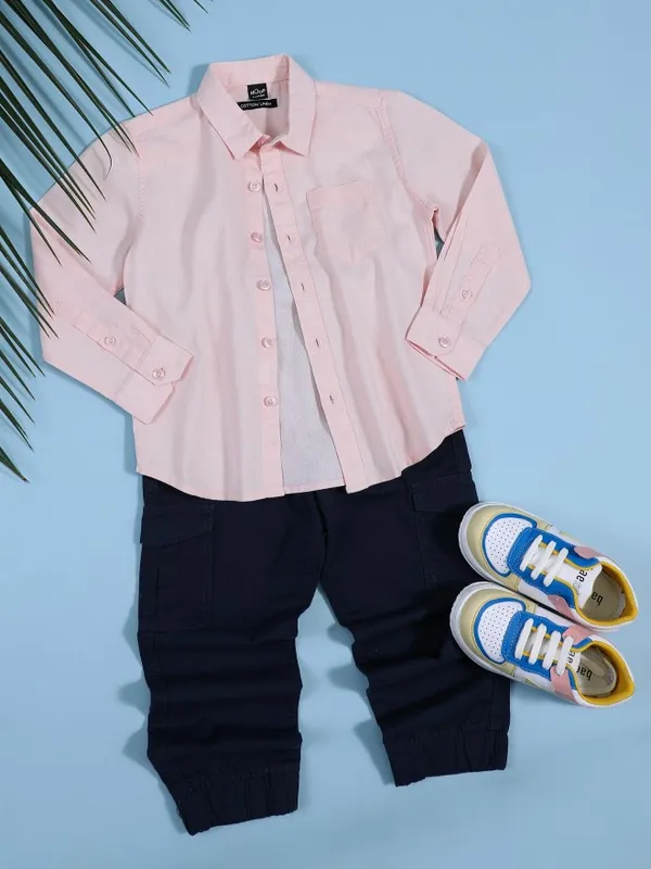 Hoop Boys Pink Slim Fit Casual Shirt