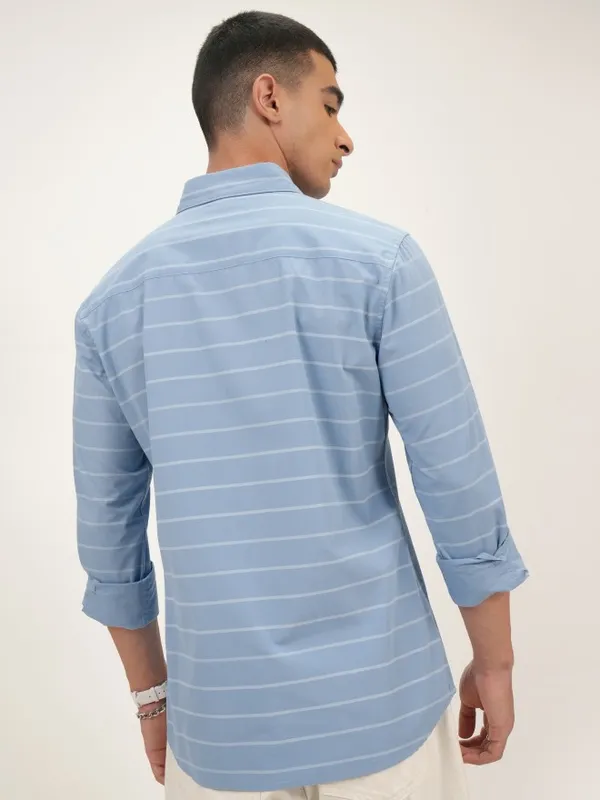  Highlander Men Blue Striped Slim Fit Casual Shirts