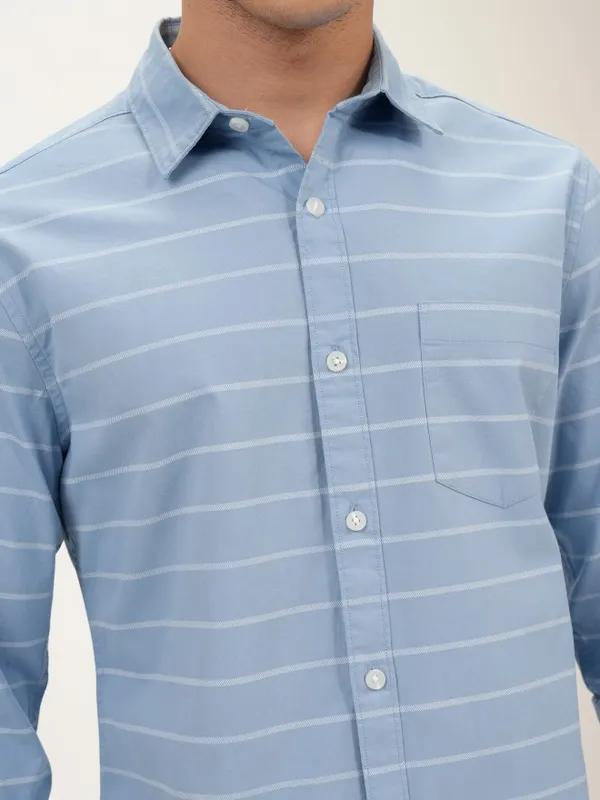  Highlander Men Blue Striped Slim Fit Casual Shirts